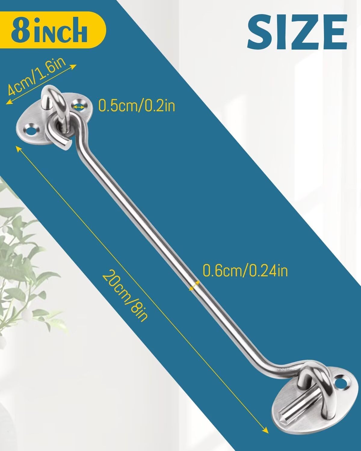 4 Inch Hook and Eye Latch, 1Pcs Stainless Steel Silver Gate Hook