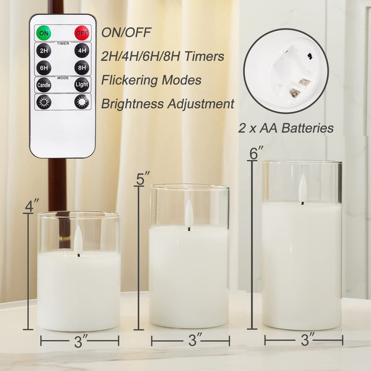 Homemory Real Wax LED Candles Flickering, Clear Glass Shell, Gold, Set of 3
