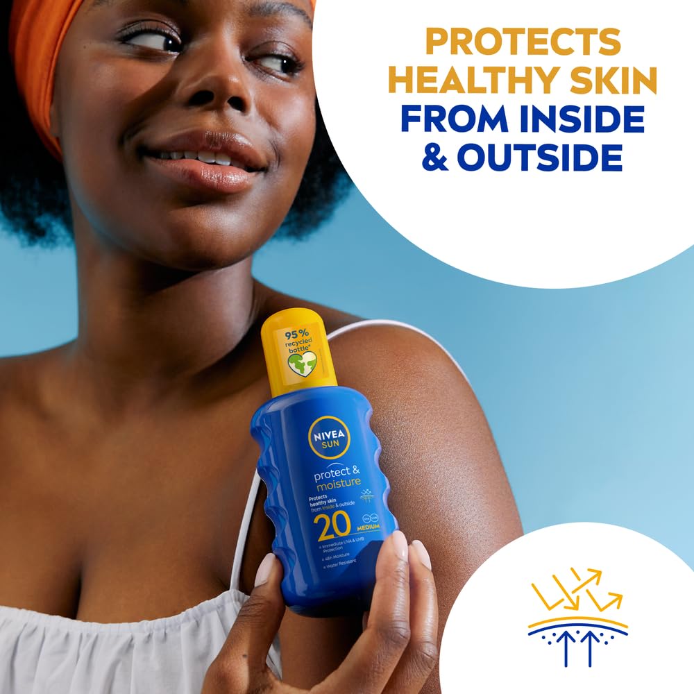 NIVEA SUN Protect & Moisture Sun Spray SPF 50+ (200ml), Moisturising Suncream Spray with SPF 50+, Advanced Sunscreen Providing Immediate, Effective UVA + UVB Protection (Pack of 2)