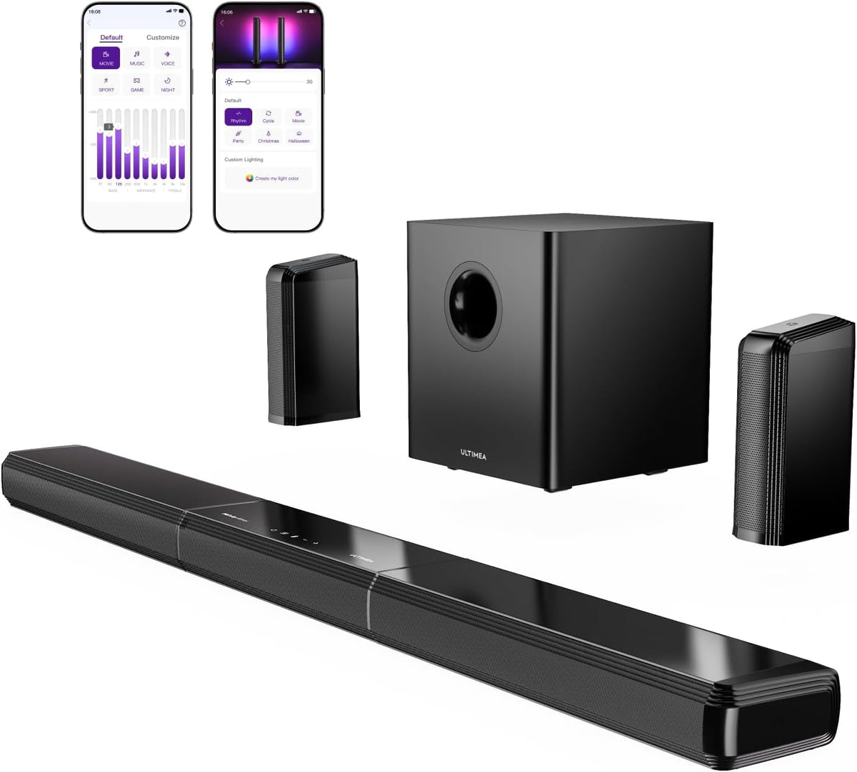 ULTIMEA 9.1ch Surround Sound System with Dolby Atmos, 2 Rear Speaker, 6.5" Wireless Subwoofer, RGB Light, App, Detachable Surround Sound System for Home Theater, Peak Power 470W, HDMI eARC, Apollo S90