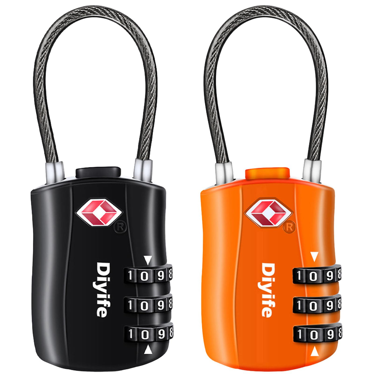 Diyife TSA Approved Luggage Locks with Flexible Steel Cable, Easy to Set up