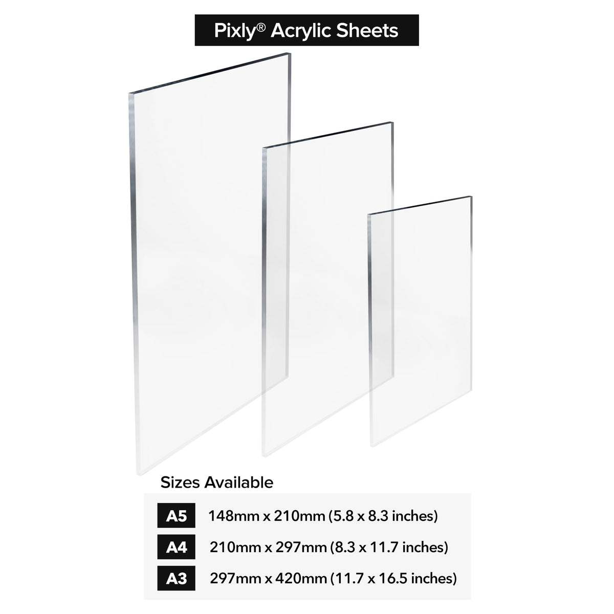 Pixly® Crystal Clear Acrylic Perspex Plastic Sheet | Transparent | A5 A4 A3 | 2mm/3mm/5mm Thickness - Multipurpose Crafting, DIY and More (Thickness: 3mm, A4-210mm x 297mm) (Pack of 3)