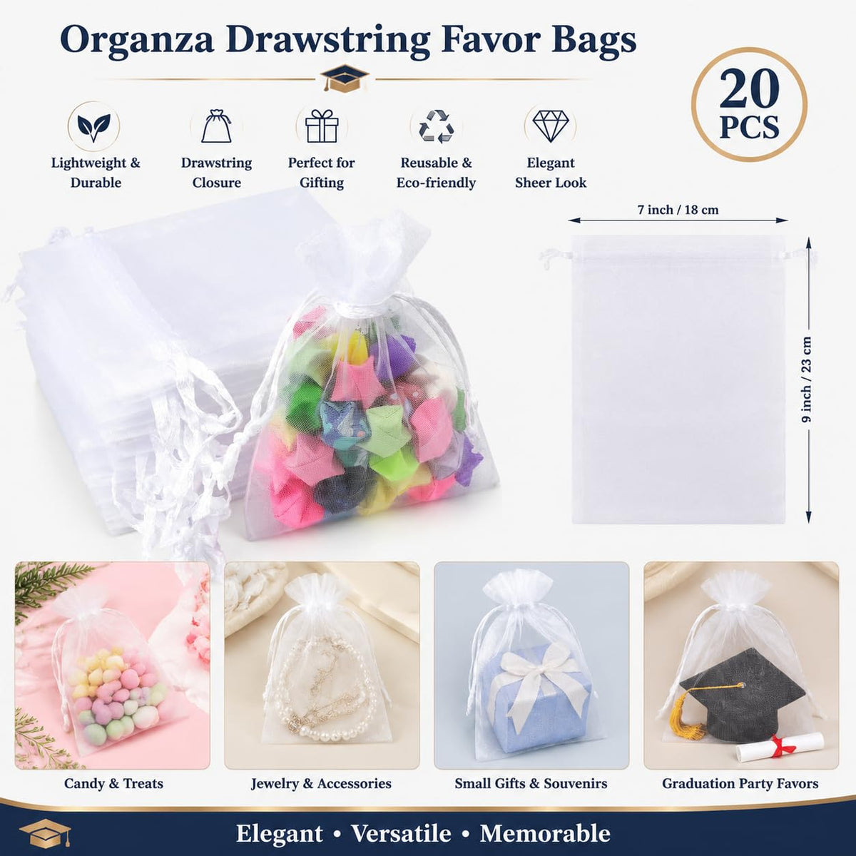 Lafefe 20Pcs Organza Gift Pouches, 7x9CM Clear Mesh Drawstring Pouches, Organza Gift Bags for Wedding Favours, Party, Festival, Candy and Game Favour Bags - Pink