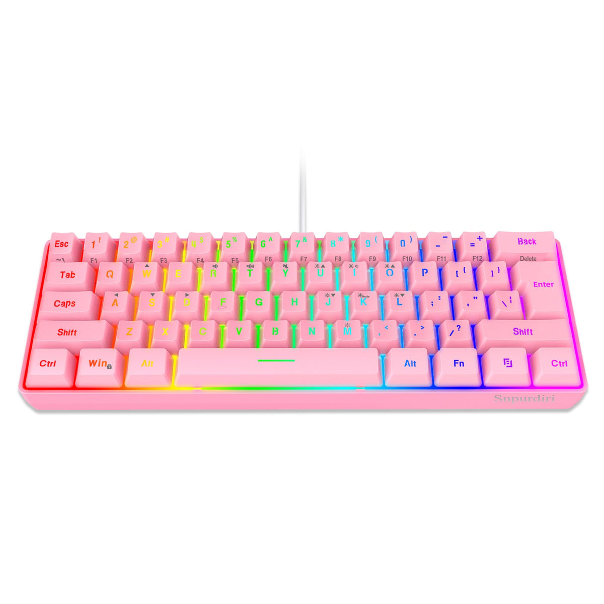 Snpurdiri Wired Mechanical Gaming Keyboard, 60% Size, LED Backlight, 61 Keys, Small Wired Office Keyboard for Windows Laptop/PC, Mac (Black-Red, Blue Switches)