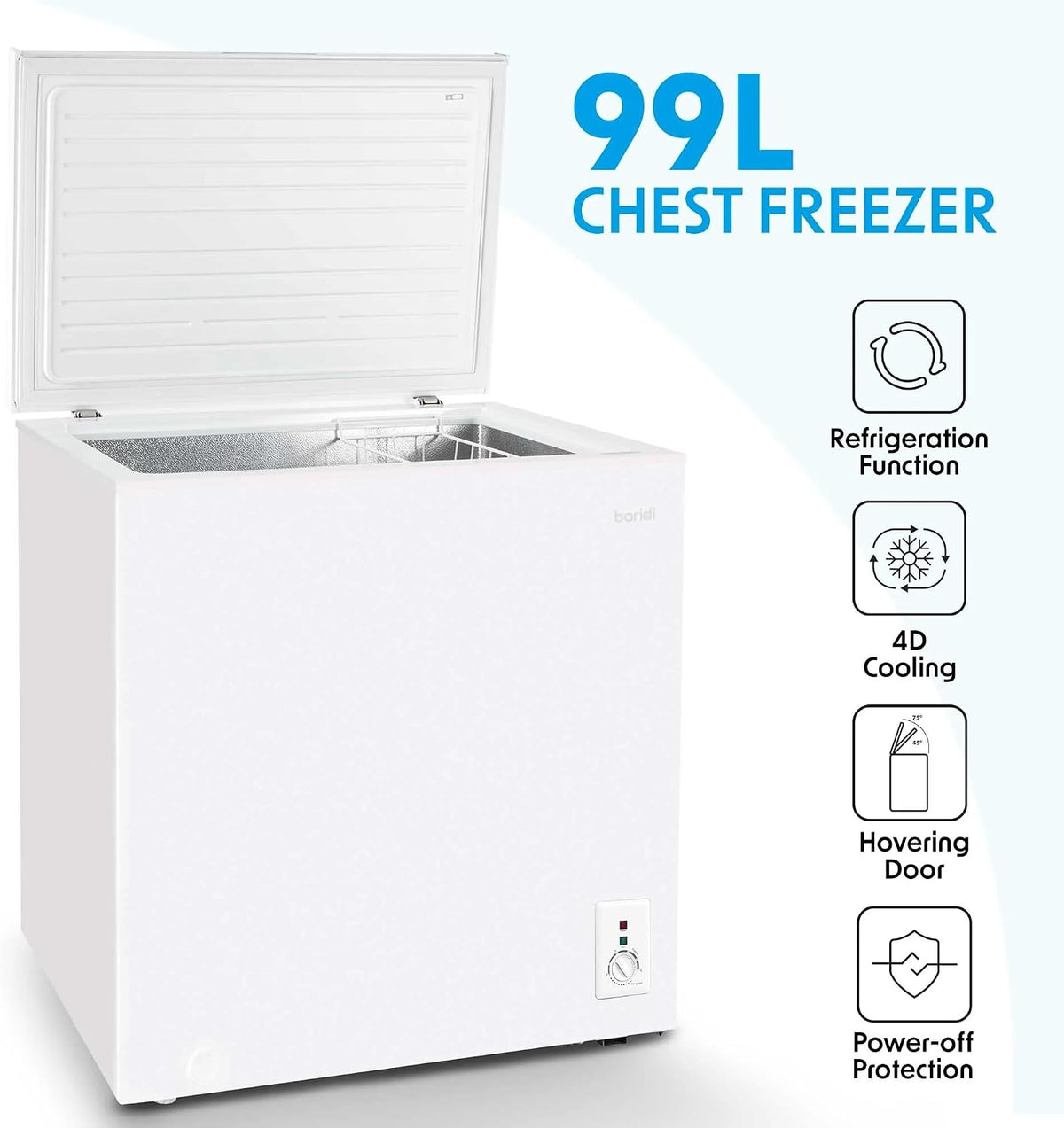 Baridi 299L Freestanding Chest Freezer with Adjustable Thermostat, Black - DH261