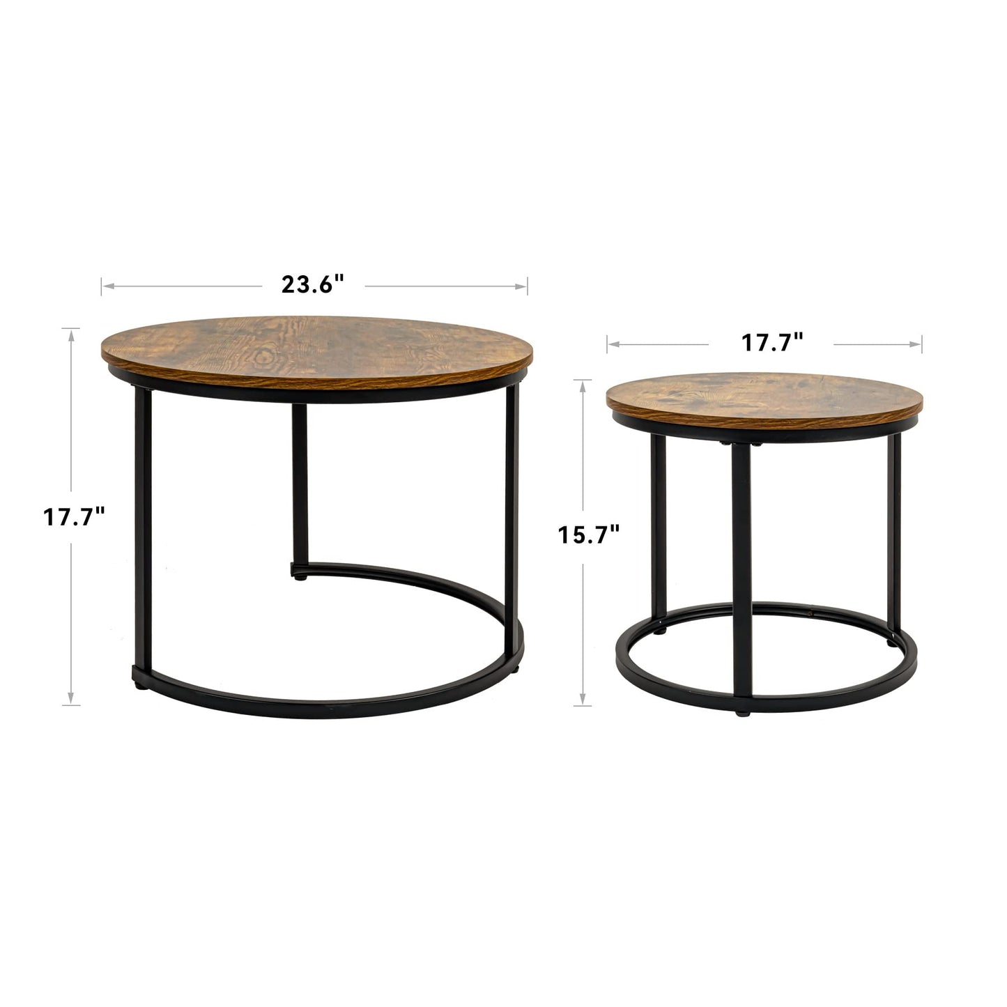 Hawthyhome Coffee Tables, Round Nesting Tables Tet of 2, Modern Side Tables with Metal Frame, Industrial Stacking End Tables for Living Room Bedroom Office, 60 * 60 * 45cm, Brown