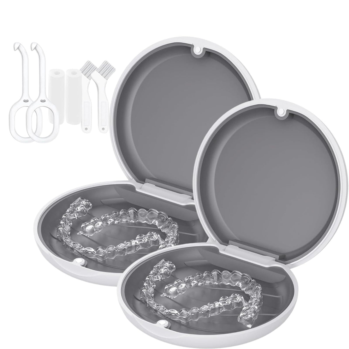 Retainer Case, Slim Aligner Cases for Invisalign, Mouthguard Case with Removal Tools& Aligners Chewies& Brush, Removable Inner Tray Silicone for Easy Cleaning (Pink)