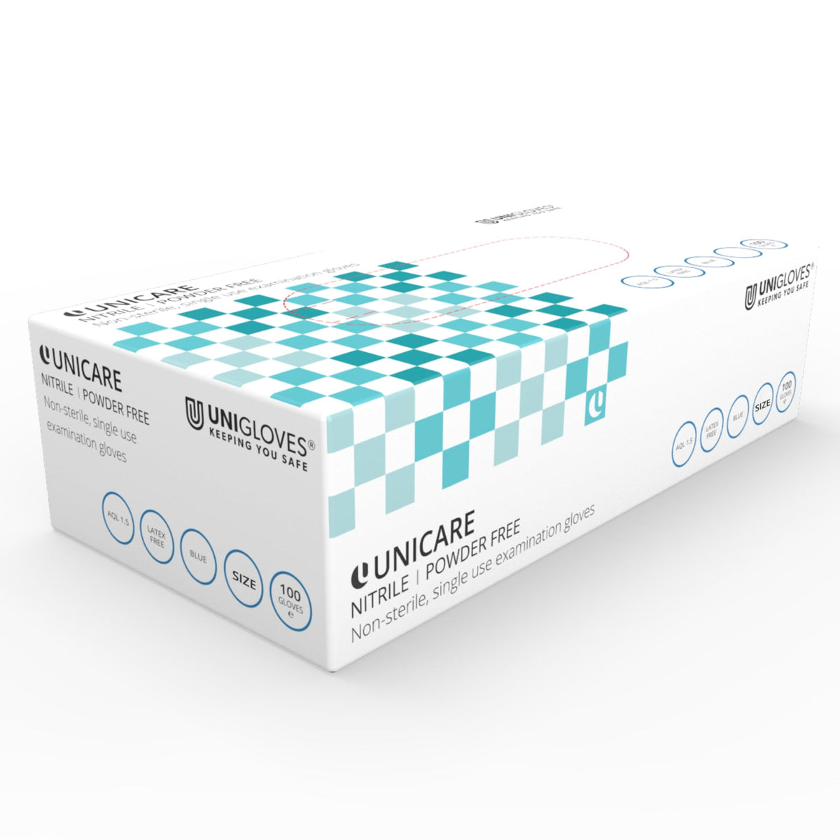 Unigloves Unicare Nitrile Examination Disposable Box of 100 Blue Gloves