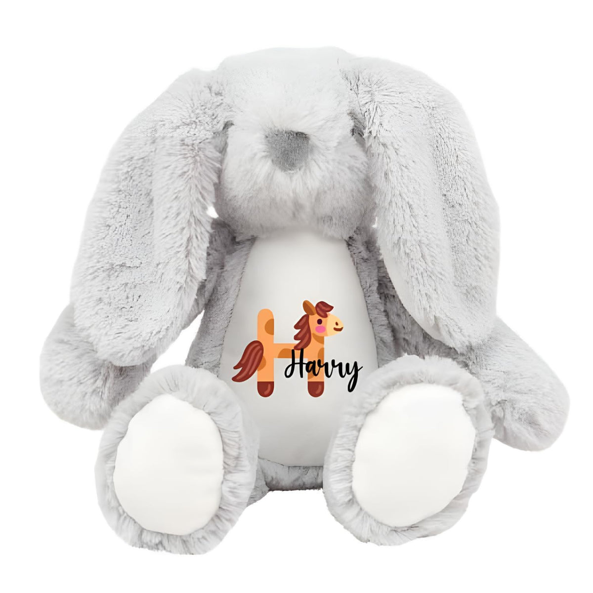 Crafted Memories - Personalised Teddy | Velveteen Bunny Soft Toy | Customisable Name for Newborns | Keepsake for Boys & Girls | Baby Shower Item | Pink Initial | Grey or White, 20-23cm
