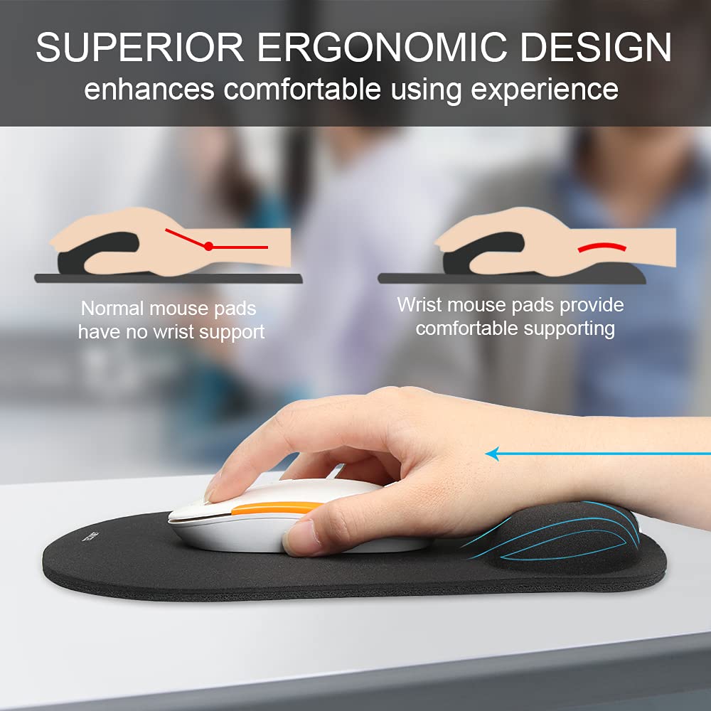 TECKNET 3 Packs Mouse Mat Wrist Support, Mouse Pad with Memory Foam Rest