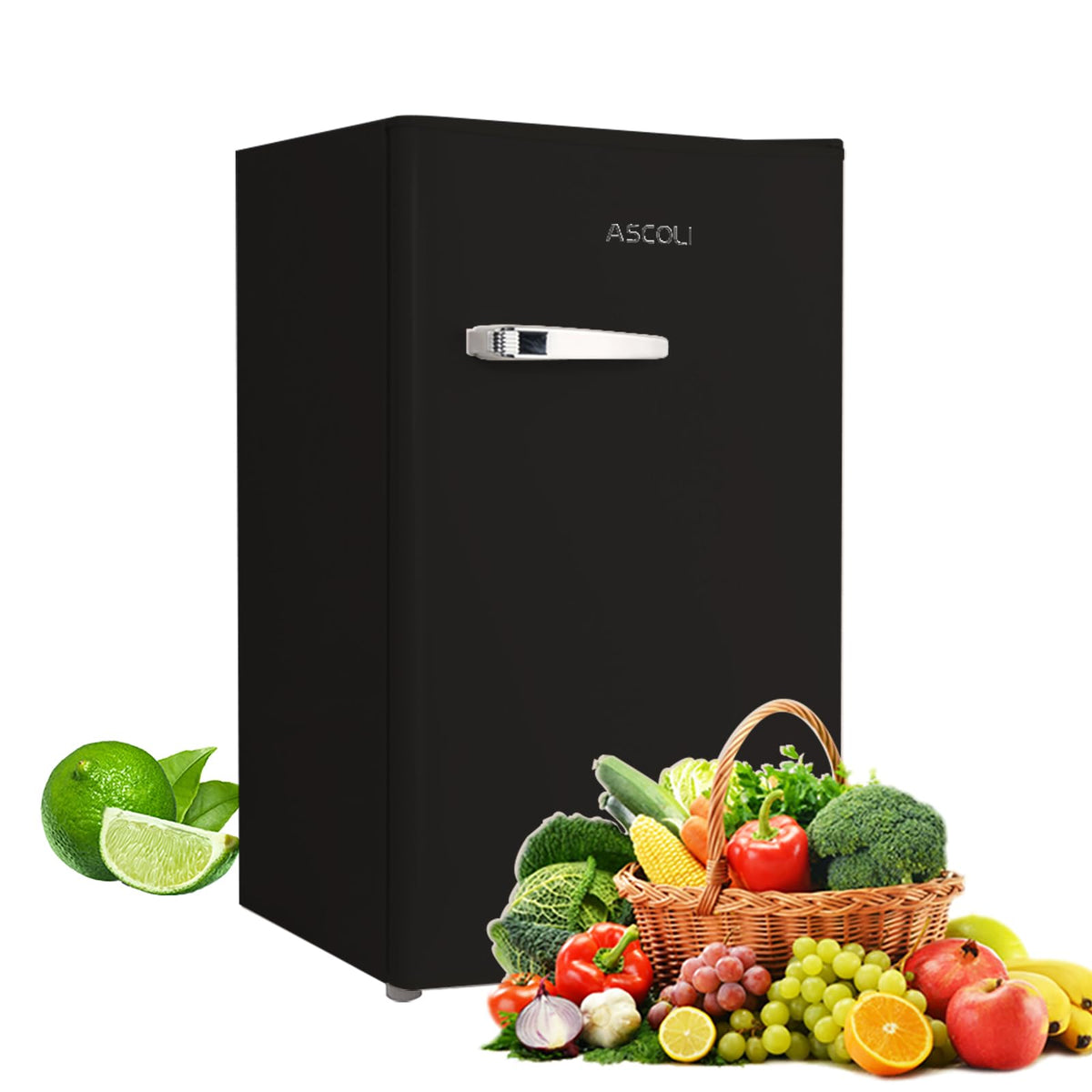 Retro Mini Fridge 85L, Compact Refrigerator, Under Counter Fridge, Direct Cooling, Super Quiet, Adjustable Racks, Metal Handle, Mechanical Control, Led Light
