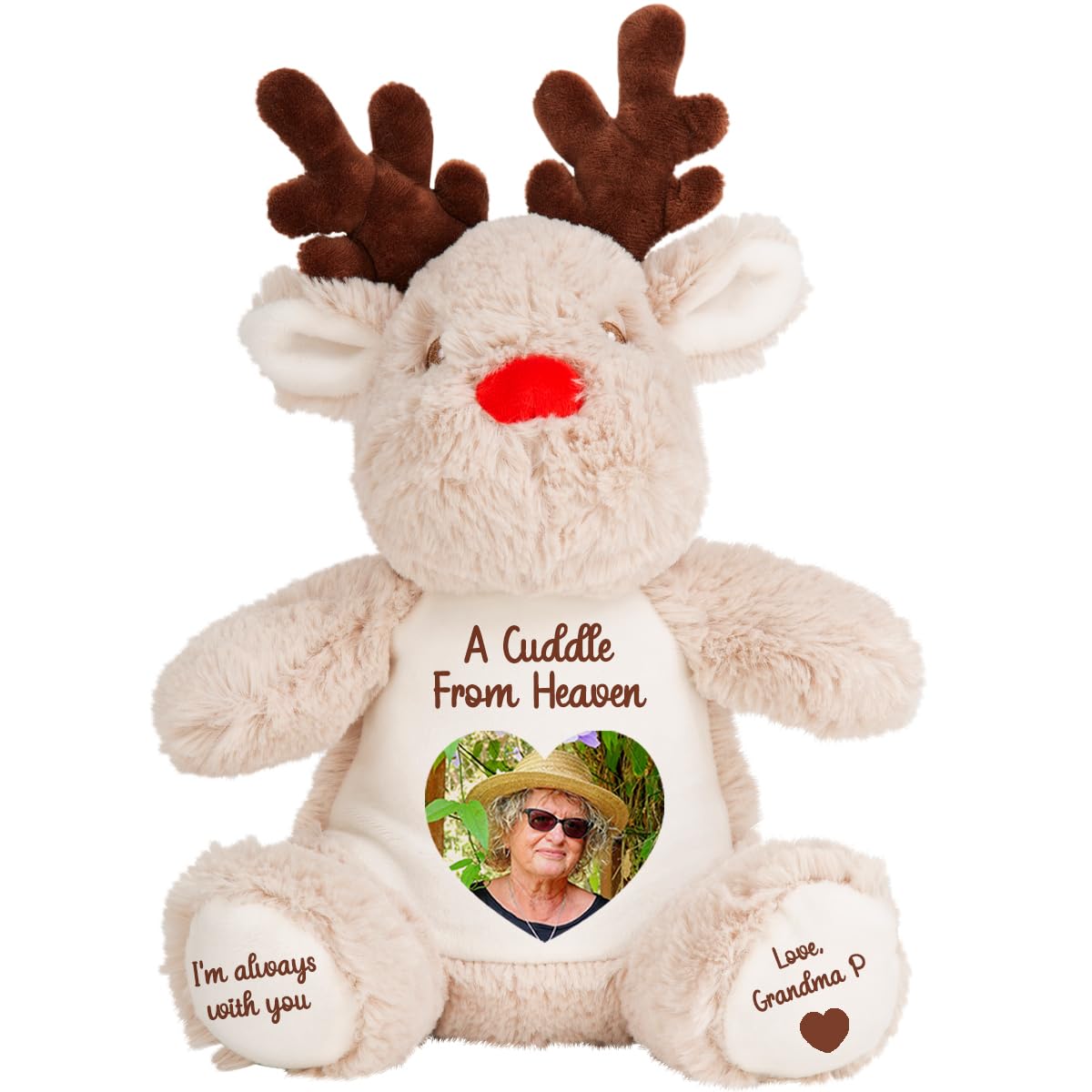 Personalised Memory Teddy Bear with Heart-Shaped Photo – “A Cuddle From Heaven” Keepsake Gift – 28 Bear Styles – Add Your Text & Choose Colour – Custom Memorial Bear (White Angel Teddy)