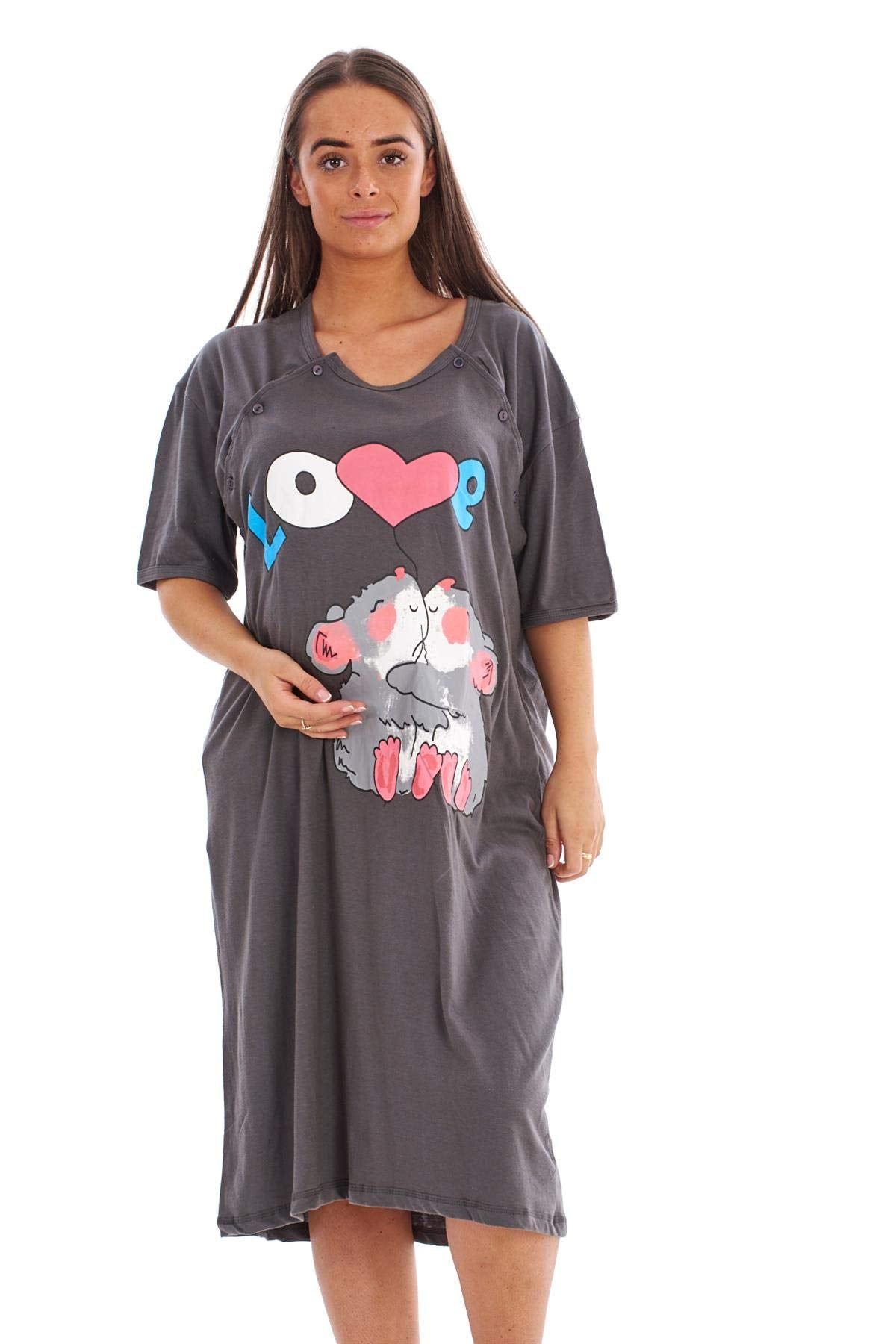 Malay Ladies Maternity Nursing Nightdress 100% Cotton Motif Print Breast Buttons Labor