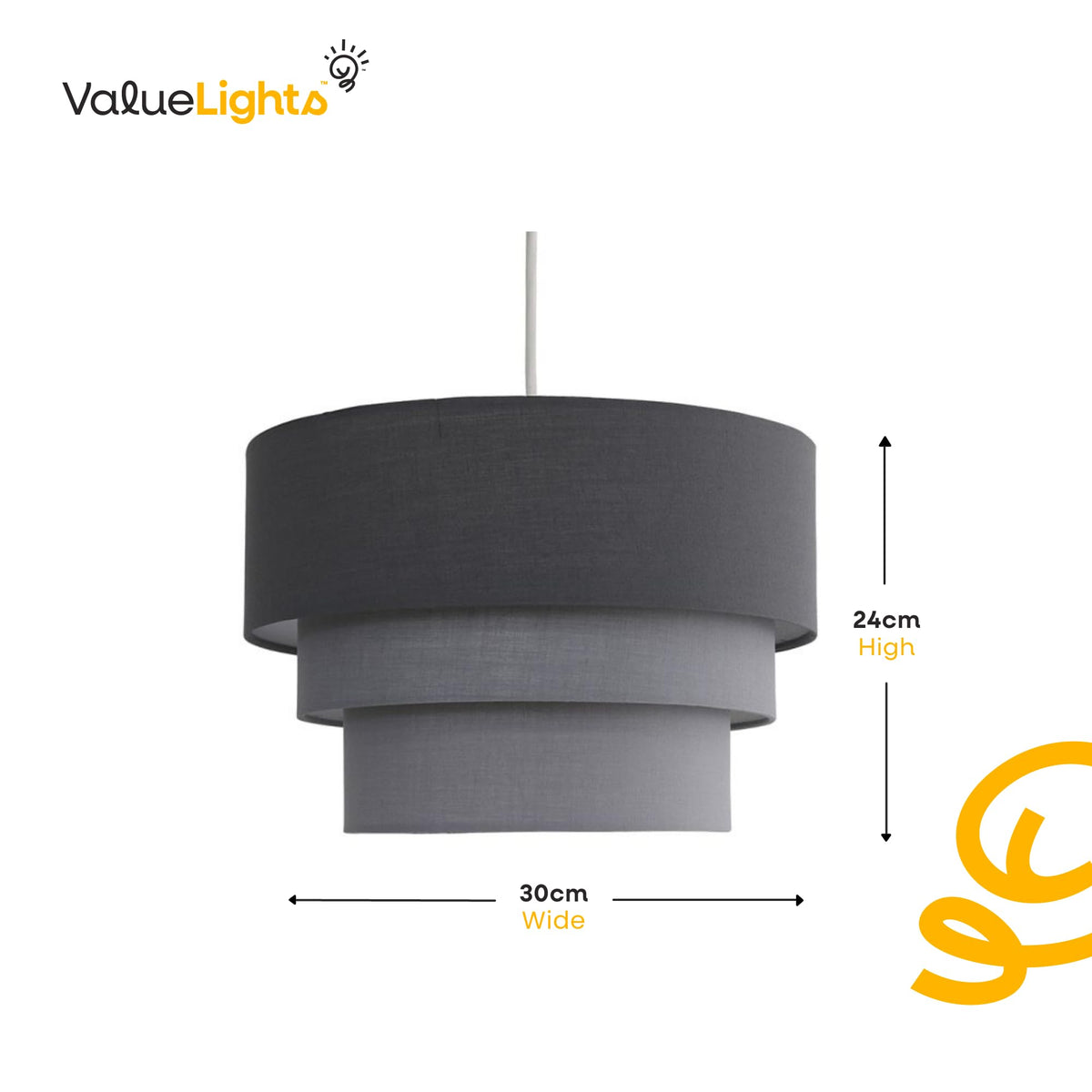 MiniSun | Round Modern 3 Tier Fabric Ceiling Pendant Light Shade in Black | Pendant Lights, Home Décor & Improvement Essential | 30cm Shade Width