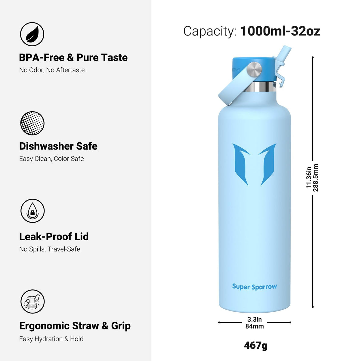 Sparrow Insulated Water Bottle 500ml/750ml/1L/1.2L Metal Drinks Bottle
