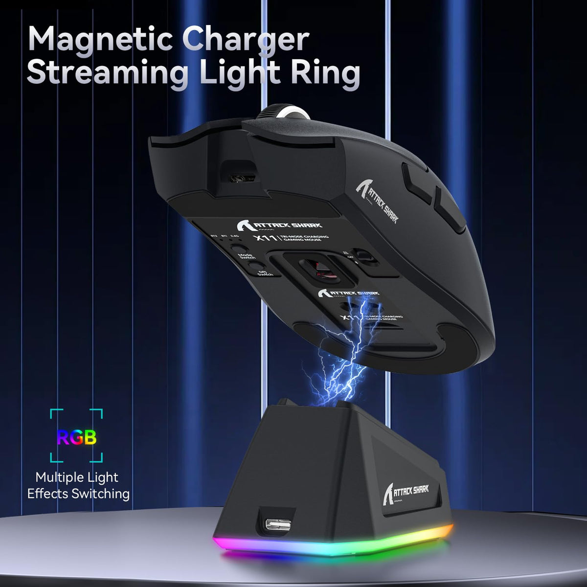 ATTACK SHARK X11 Gaming Mouse with Magnetic Charging Dock, PixArt PAW3311 Gaming Sensor, BT/2.4G Wireless/Wired Gaming Mouse with Mouse Grip Tape, 22000 DPI, Gamer Mice for Win11/Xbox/PS/Mac (Red)