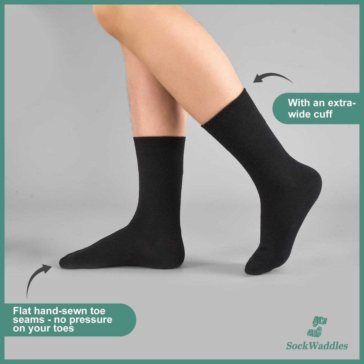 SockWaddles Diabetic Socks for Men & Women, 6 Pairs, Soft Loose Top