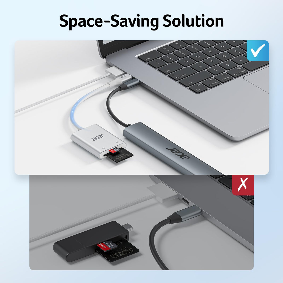 acer USB-C SD Card Reader 170MB/s, Type-C Micro SD Card Adapter Aluminium