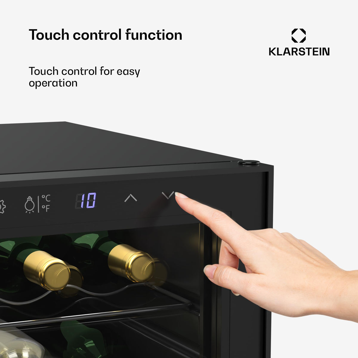 KLARSTEIN Shiraz Wine Cooler Black – 8 Bottles, 1 Zone | Freestanding Wine Fridge with Glass Door, Quiet, 5–18 °C, LED, Stainless Steel Frame