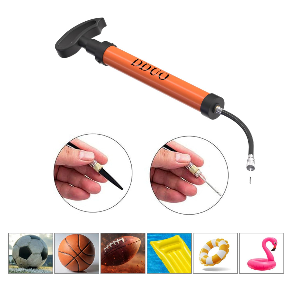 DDUO Portable Ball Pump,Air Pump Inflator Kit with Needle,Nozzle, Extension Hose Hand Pumps for Basketball Football Volleyball Water Polo Rugby Exercise Sports Ball Balloon swimming ring