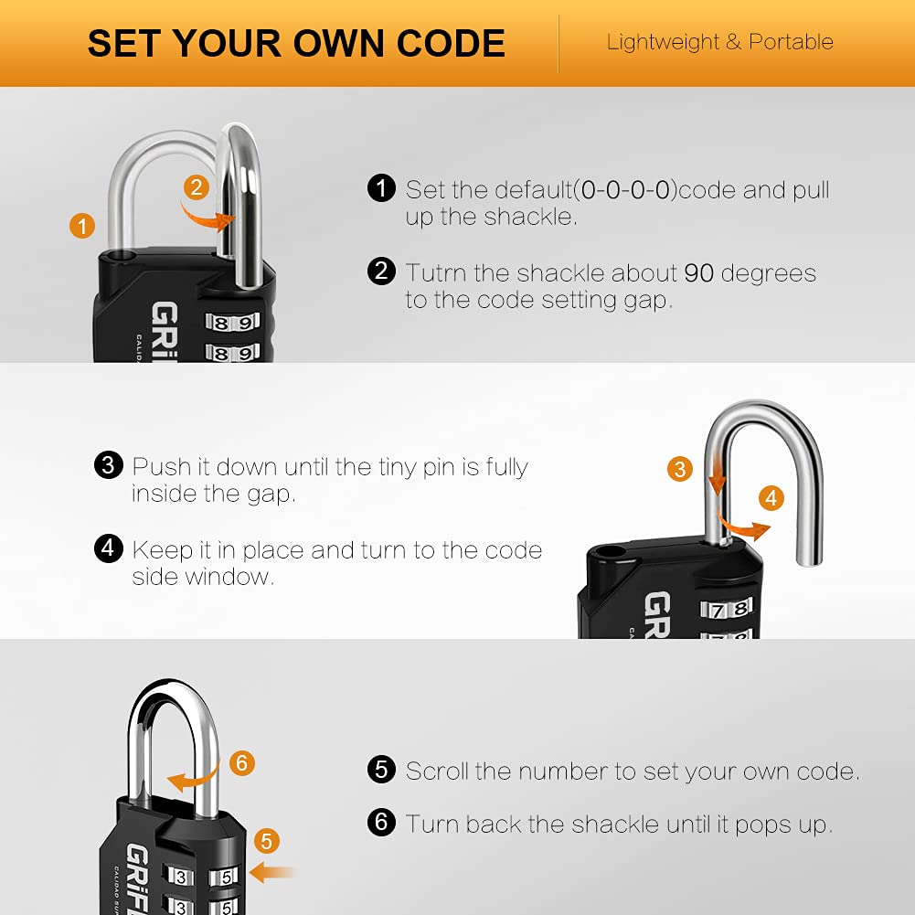 GRIFEMA Combination Padlocks with 4 Digit Code, Locker Padlock Outdoor Heavy Duty Weatherproof for School Gym Locker cabinet, Garage, Gate, Shed GA1001-1 (1 PACK), Black