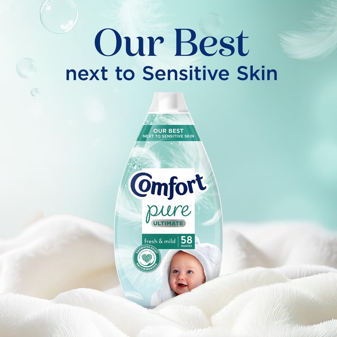 Comfort Pure Ultimate Fresh & Mild Ultra Concentrated Fabric Conditioner Dermatologist-Recommended Gentle Next to Sensitive Skin 58 washes (870 ml)