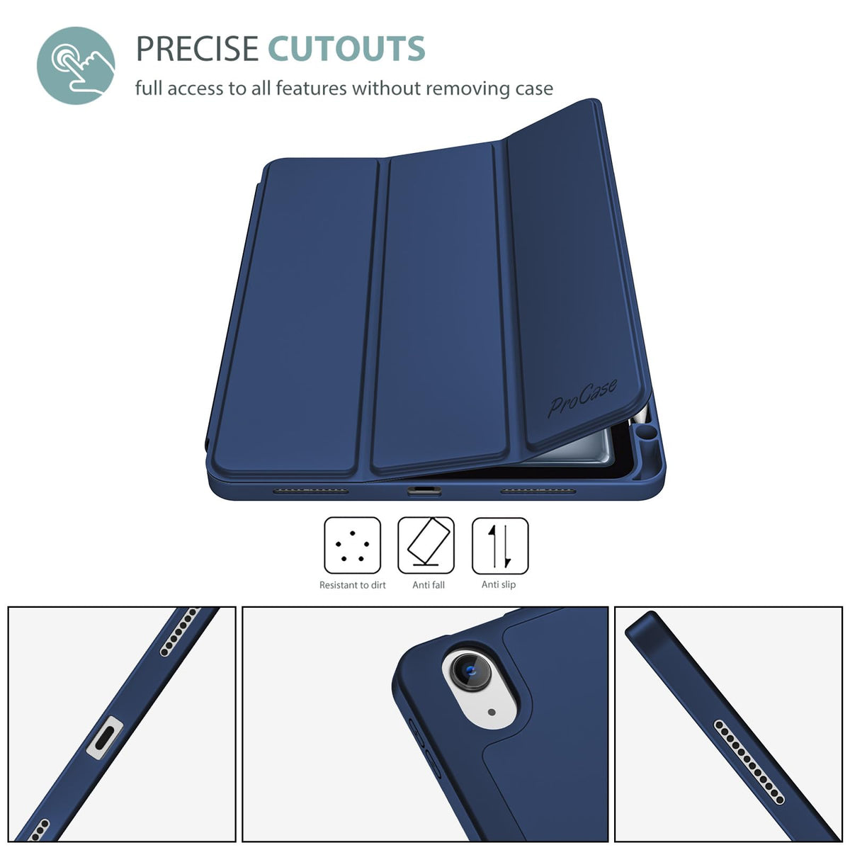 ProCase for iPad Air 11-inch Case M4/M3/M2, Air 5th/4th Gen 10.9,Navy