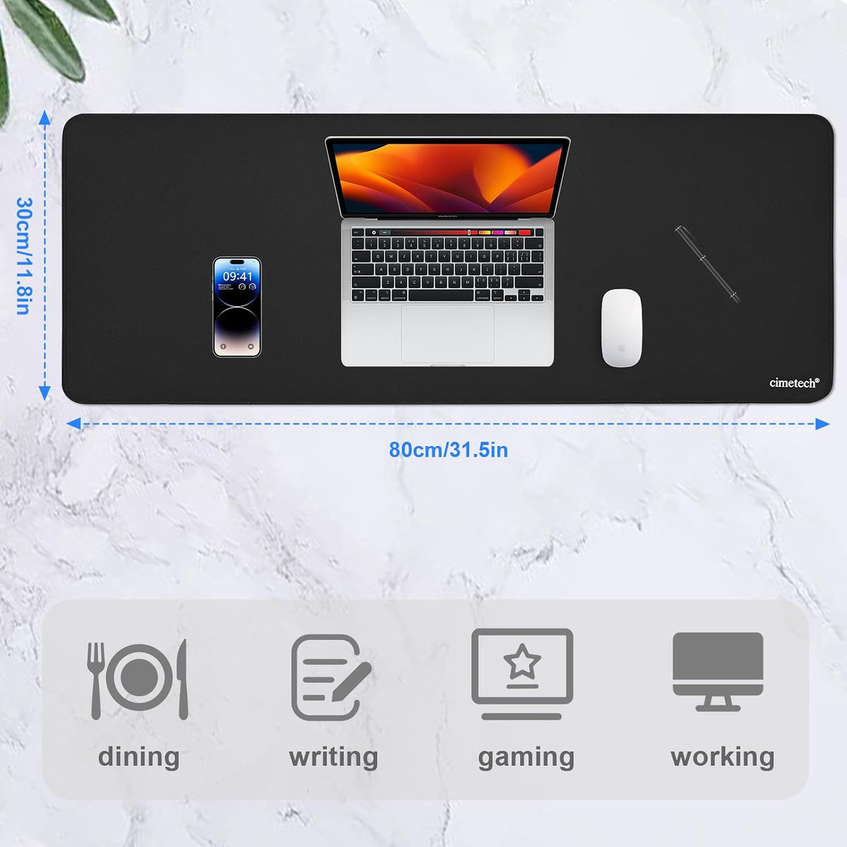 cimetech Gaming Mouse Pad 800 * 300 * 3 MM, Extended Large Mouse Mat Computer Keyboard Desk Pad with Anti-Slip Rubber Base Comfortable Waterproof Soft Cloth, Improved Precision and Speed - Black