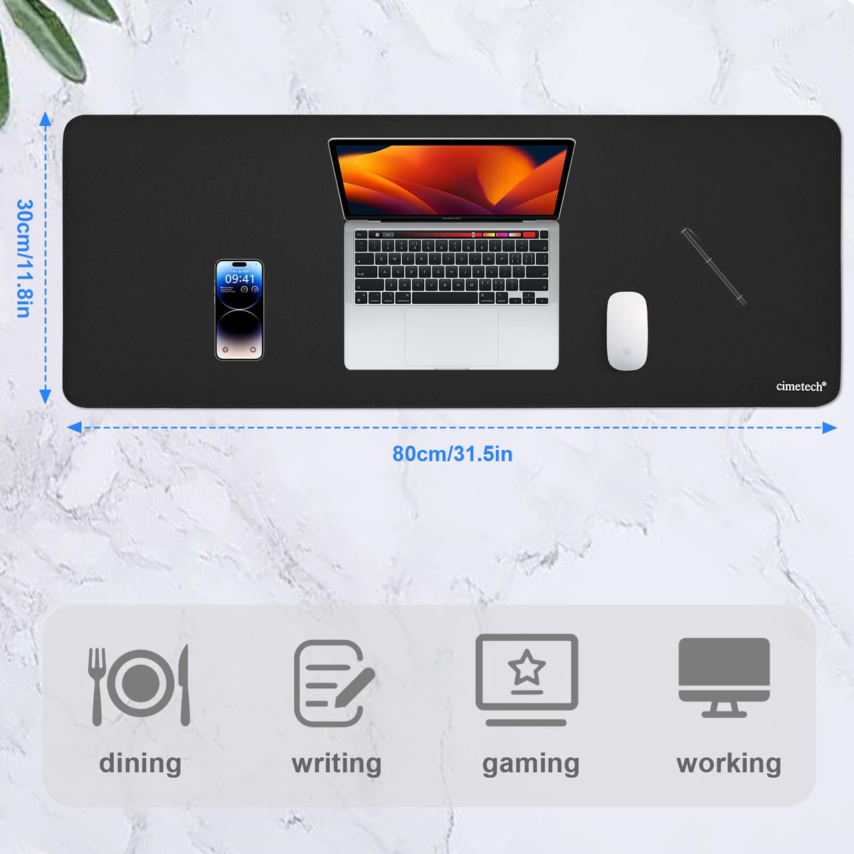 cimetech Gaming Mouse Pad 800 * 300 * 3 MM, Extended Large Mouse Mat Computer Keyboard Desk Pad with Anti-Slip Rubber Base Comfortable Waterproof Soft Cloth, Improved Precision and Speed - Black