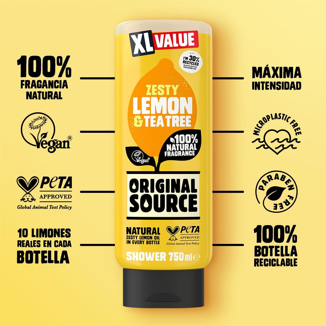 Original Source Mint & Tea Tree Shower Gel, 100 Percent Natural Fragrance, Vegan, Cruelty Free, Paraben Free, Large Bottle, 750 ml