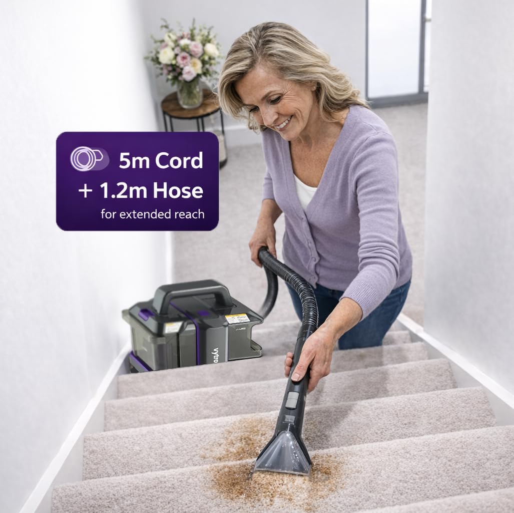 Vytronix SWASH450P Spot & Stain Cleaner for Carpet, Upholstery & Car Seats – Powerful 450W Portable Spot Washer with Self-Clean Function, Dual Tanks, Pet Tool & Long Reach Hose – Compact Stain Remover