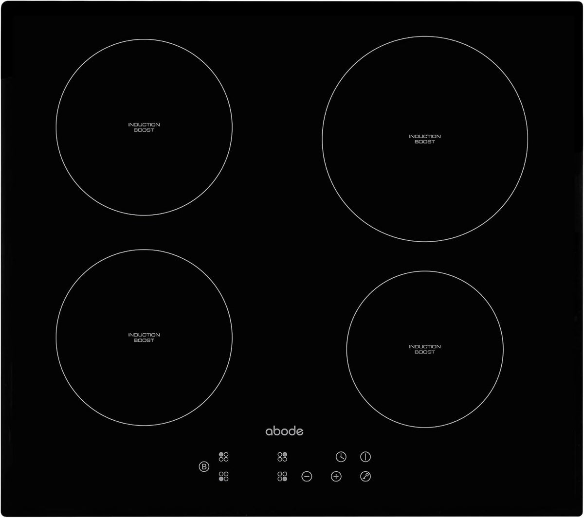 Abode Electric Hob 59cm Ceramic Cooktop with 4 Cooking Zones, 9 Power Levels, Touch Control & Easy Clean, Safety Cut Off, Timer & LED Display, Child Lock & Keep Warm Features A60EH301B