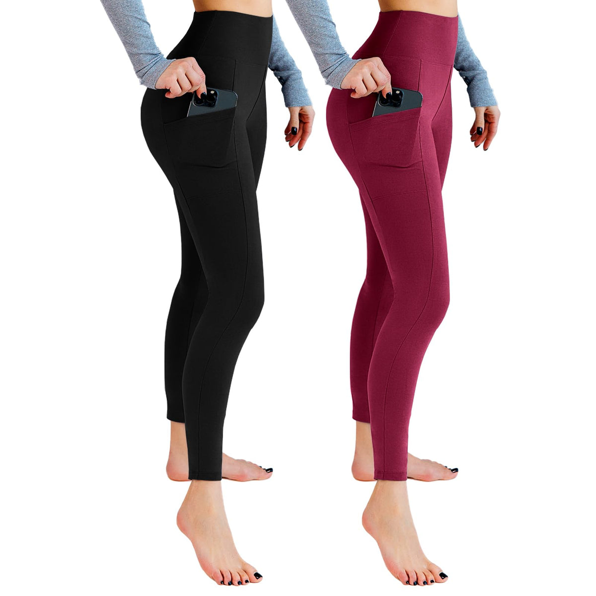 Leafigure 2-Pack High Waist Gym Leggings with Pockets for Women