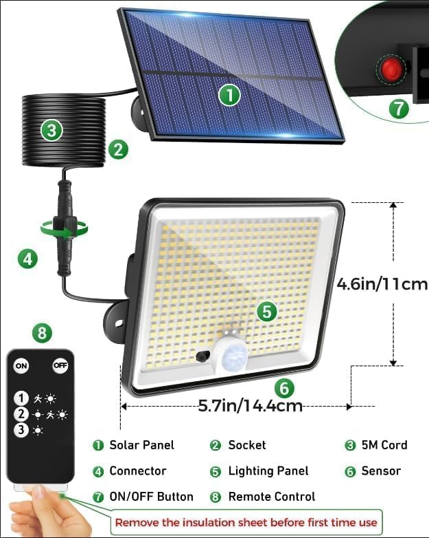 LOTMOS Solar Lights Outdoor, 342LED Remote Security Lights Motion Sensor