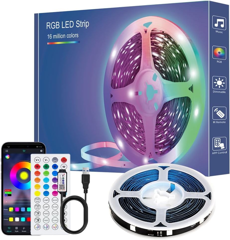 Led Strip Lights 1M/3.28ft, TV LED Backlight with Smart App Control Remote, 5050 RGB Music Sync Colour Changing, USB Smart LED Strip Light for TV,Computer, Monitor, Bedroom, Party and Home Decoration
