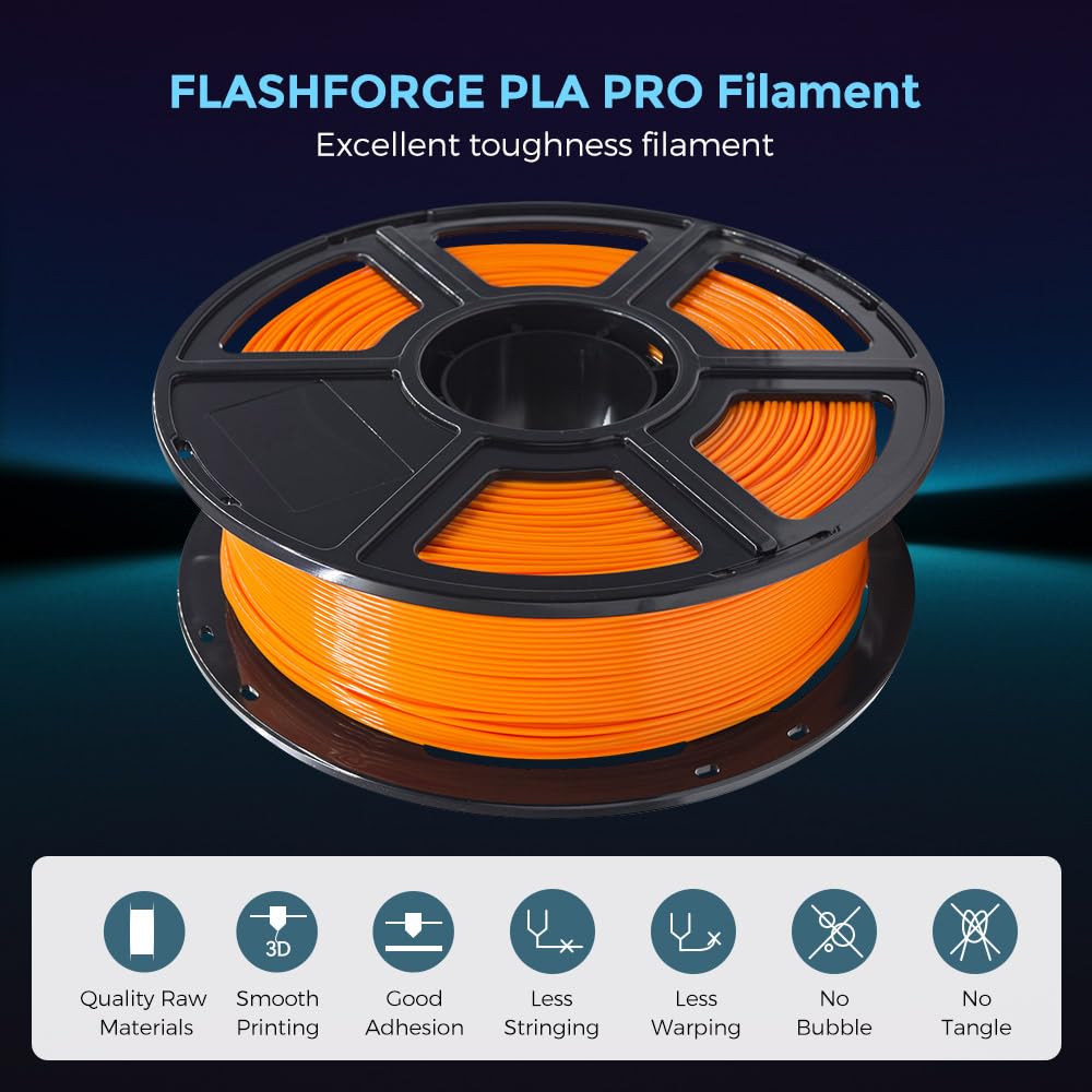 FLASHFORGE 3D Printer Filament, PLA PRO Filament 1.75mm, 1KG Spool (2.2lbs), Dimensional Accuracy +/- 0.02mm for FDM 3D Printers, Better Tenacity & No Knotting (White)