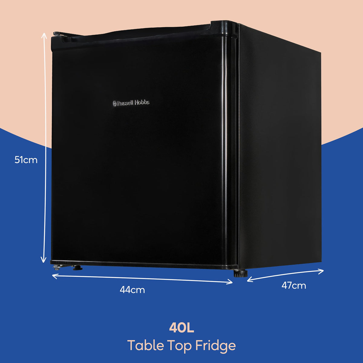 Russell Hobbs Table Top Larder Mini Fridge 66L Capacity, Reversible Door & Adjustable Feet, 0 to 8 Degrees Manual Temperature Control, Silver RH67TTLF0E1SS