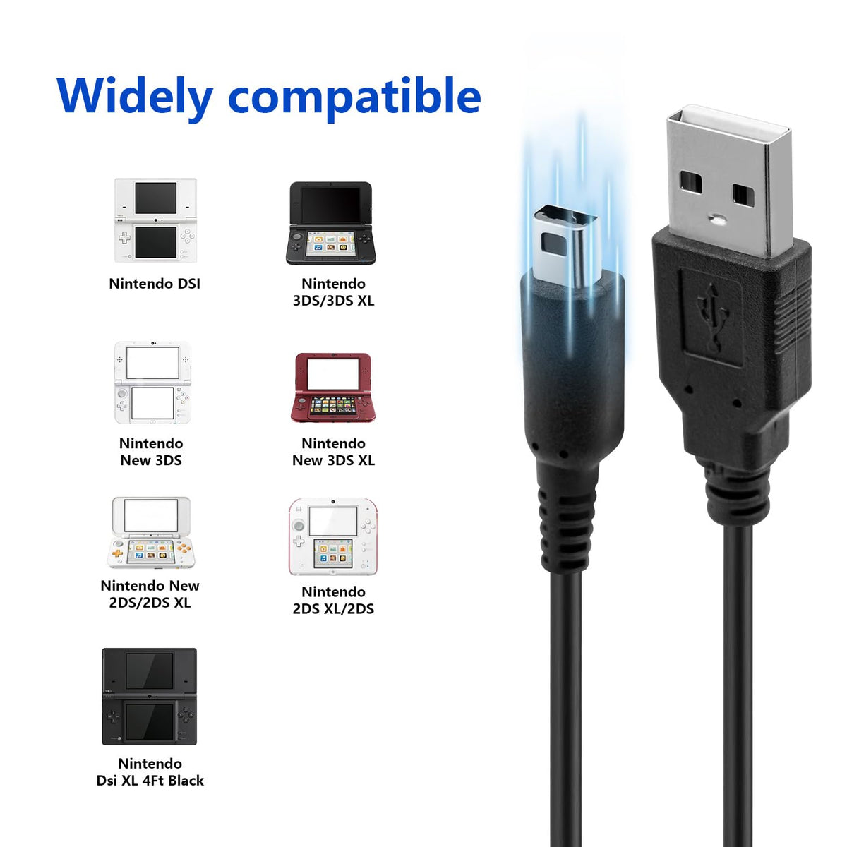 Mcbazel 2 Pack Charger Cable for Nintendo 3DS, 3DS XL, New 3DS XL, 2DS, DSi