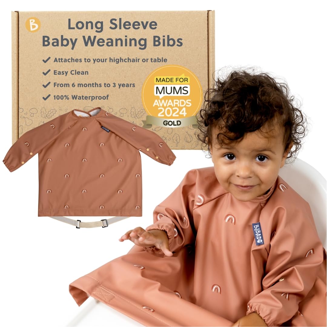 BIBaDO Long Sleeve Baby Bibs - Coverall Weaning Bib with Highchair Strap