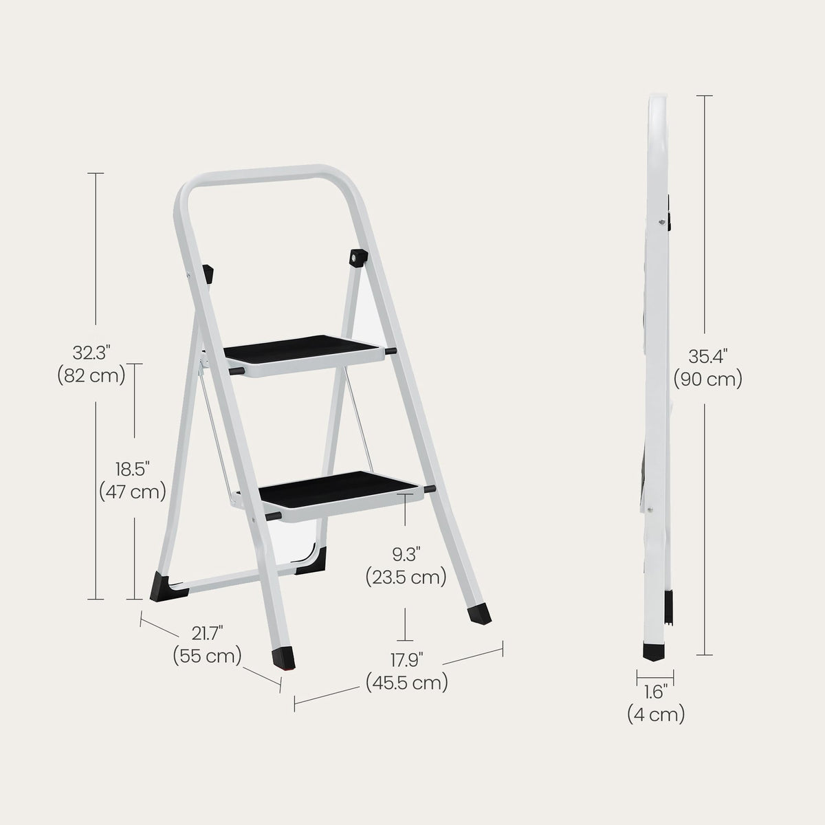 SONGMICS 2-Step Ladder, Folding Step Ladder, Safety, Holds up to 150KG