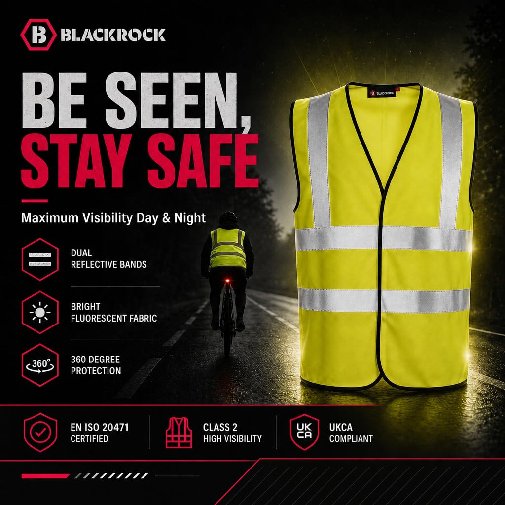 Blackrock Yellow/Orange Hi Vis Vest, High Vis Vests, Hi-Vis Jackets, High Visibility, Safety Vest, Reflective, Hivisible PPE, Hi Viz, Security Vests, Workwear, Work, Cycling, Mens Womens