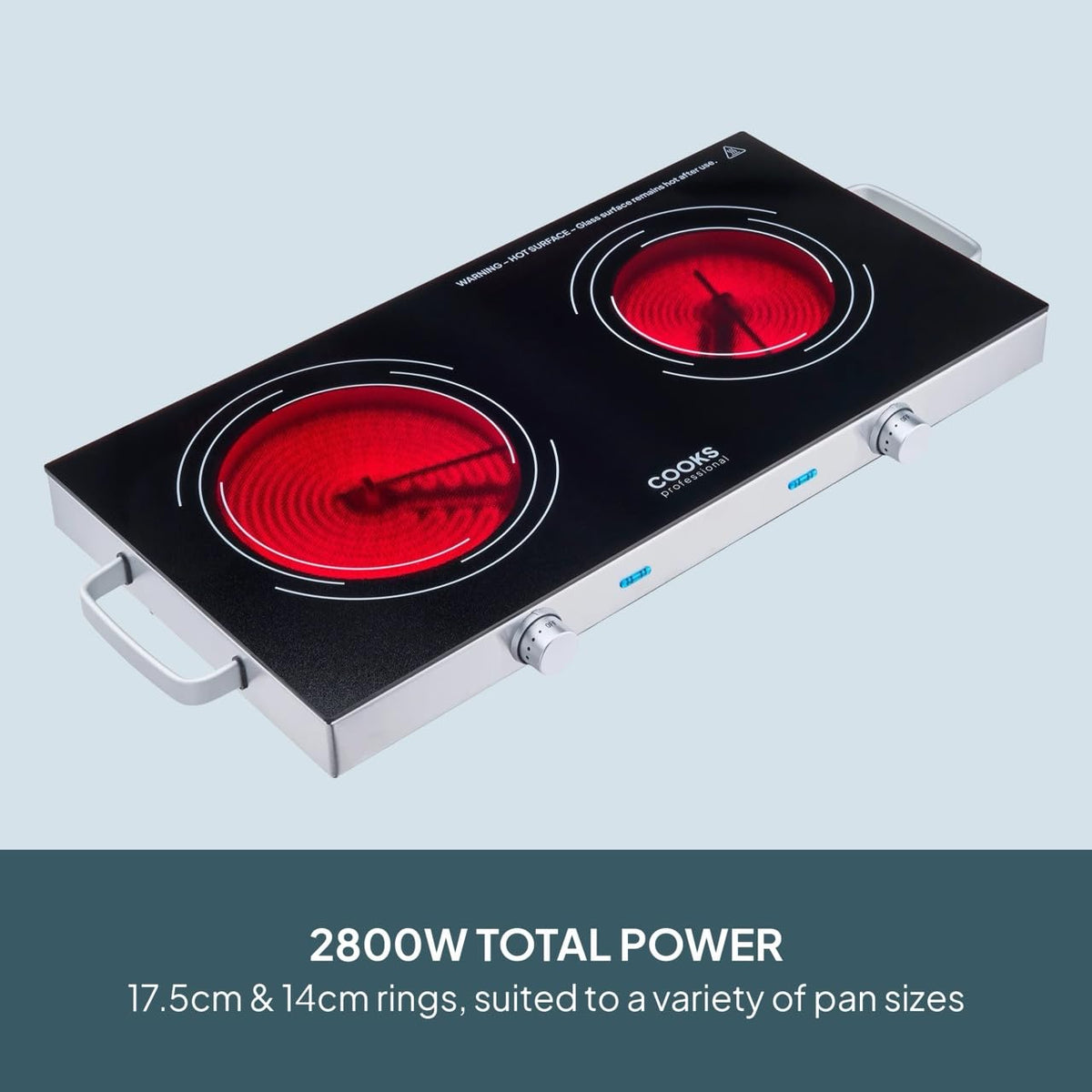 Cooks Professional Single Electric Ceramic Hob 2000W | Plug In Portable Hot Plate Powerful Countertop Stove with Non-Slip Feet, Side Handles & Knob Control | 17.5cm Diameter