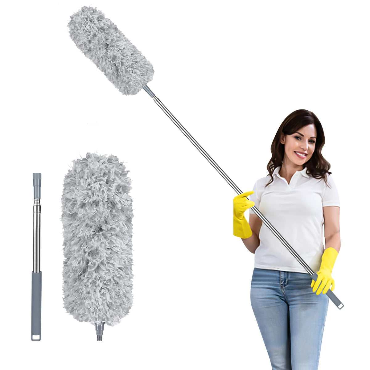 Fogray 2026 Upgraded 240cm Extendable Feather Duster with Soft Silicone Cap
