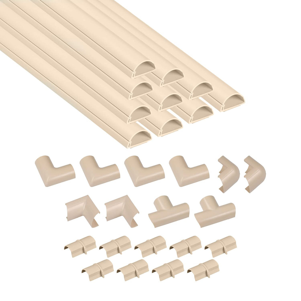 D-Line 30x15mm Cable Trunking 4m Multipack, Half Round Profile, Self-Adhesive Wire Cover, Paintable Cable Management - 10x 30mm (W) x 15mm (H) x 40cm Lengths and Accessories - White