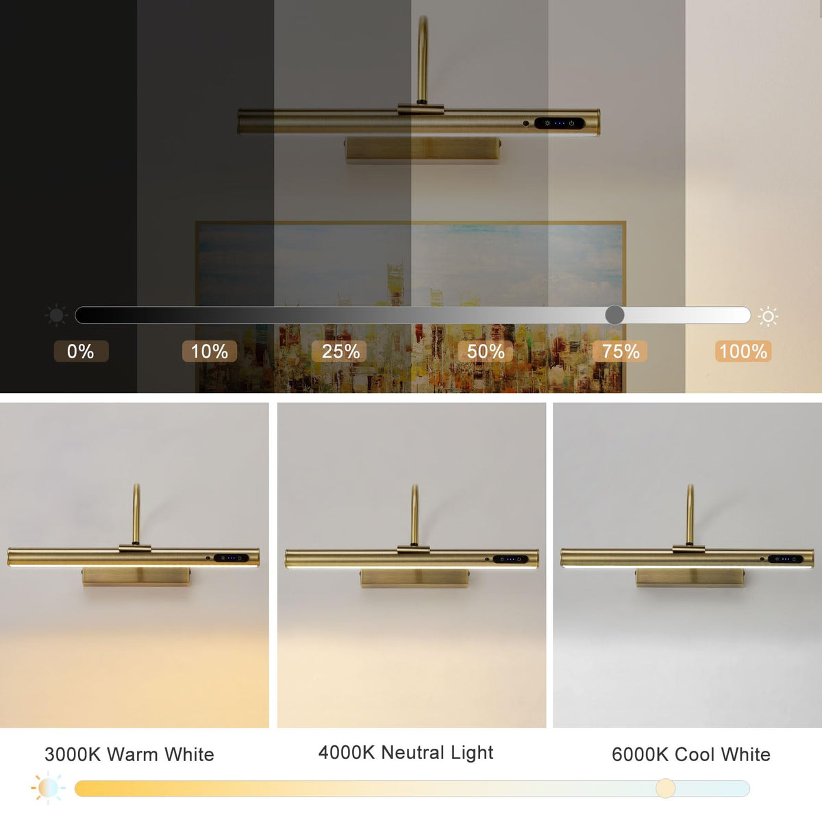 HARPER LIVING Rechargeable Picture Light with Remote, Dimmable and 3 Colour Temps, Battery Operated Wall Light with Timer & Memory, LED Display Lamp for Dartboard Pictures Frame Gallery-Black