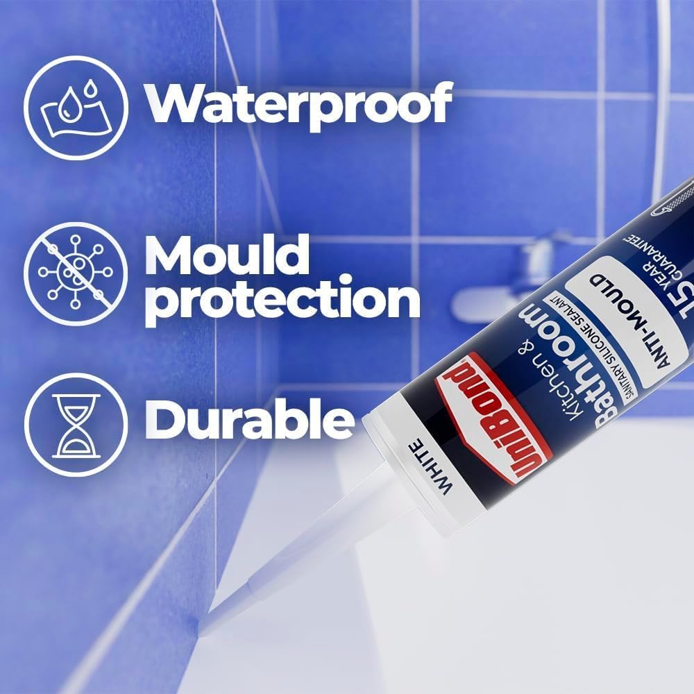 UniBond Kitchen & Bathroom Mould-Resistant White Sealant, 1 x 280 ml