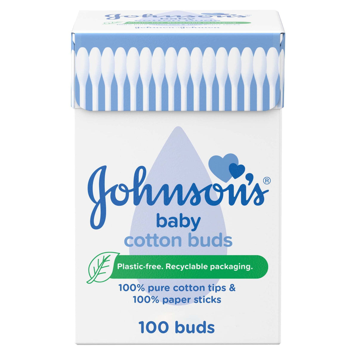 Johnson's Baby Cotton Buds (1 x Pack of 200) Soft & Gentle Ear Buds for Delicate Skin, Made of 100% Pure Cotton and Paper Sticks, Plastic-Free to Clean Around Eyes and Outer Areas