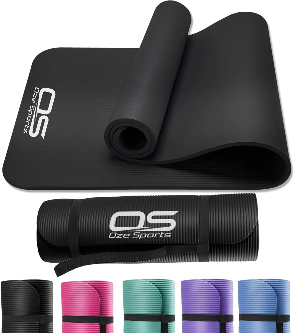 OZE SPORTS Yoga Mat, NBR Foam, Extra Thick, Non-Slip, High Density, Large, for Pilates, Gymnastics, HiiT and Fitness, with Free Carry Strap