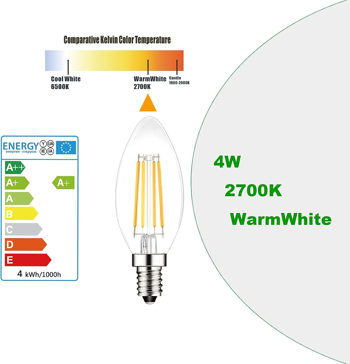 E14 Led Light Bulb,Equivalent 40W (4W LED), Warm White 2700K,Pack of 6