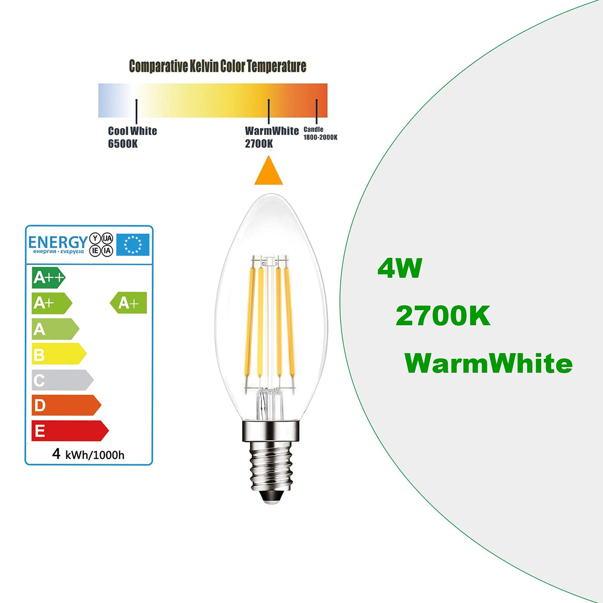 E14 Led Light Bulb,Equivalent 40W (4W LED), Warm White 2700K,Pack of 6